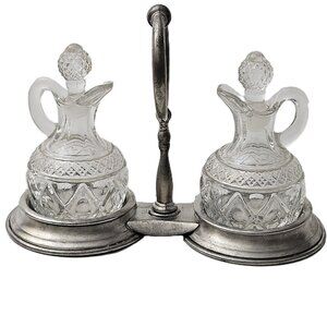 Vintage Imperial Glass Sweetbriar Cruets w/ Stoppers & Kirk Stieff Pewter Caddy